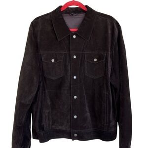Lord & Taylor Vtg Chocolate Brown Suede Trucker Jacket Shacket Metal Buttons XL